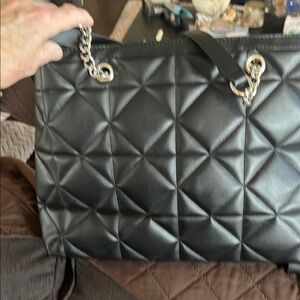 Nine West Black Quilted Tote with Chain Handles